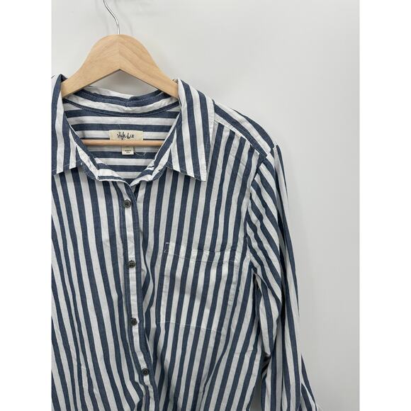 Style & Co Button Down Shirt Women XL Blue Striped Nautical Coastal Collar Basic - Picture 4 of 7